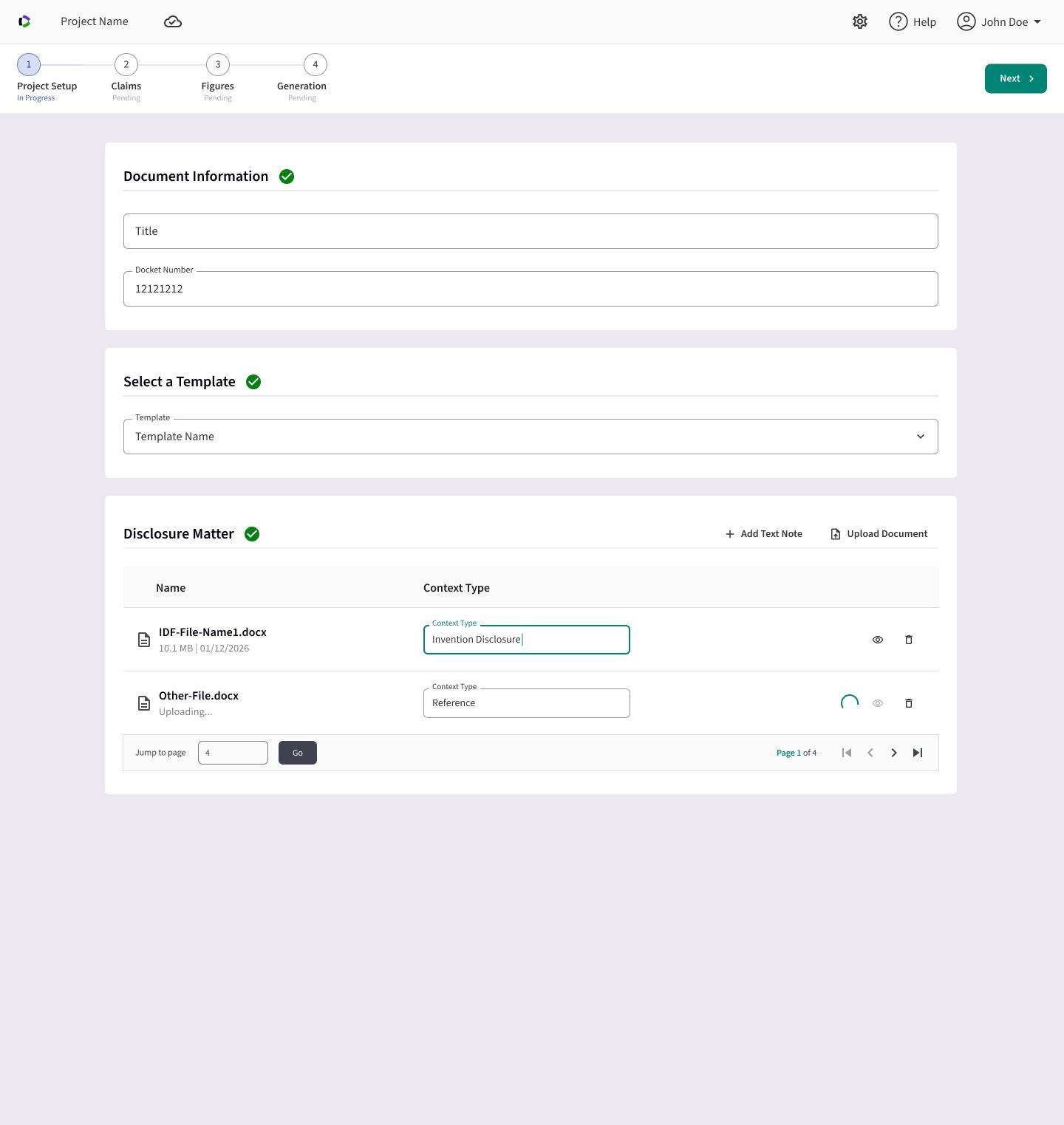 Version 2 screenshot of the Project Setup step in a cloud-native step-by-step wizard