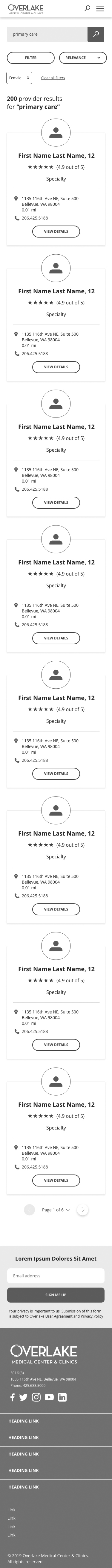 Version 2 mobile search results with stacked doctor cards, each ending in a View Details button